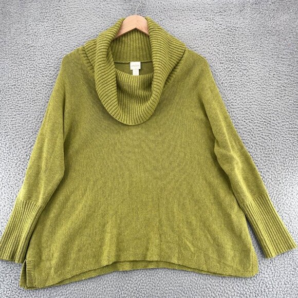 Chicos Sweater Womens 3 US Extra Large Green Marled Ribbed Cowl Neck Pullover - Picture 1 of 10